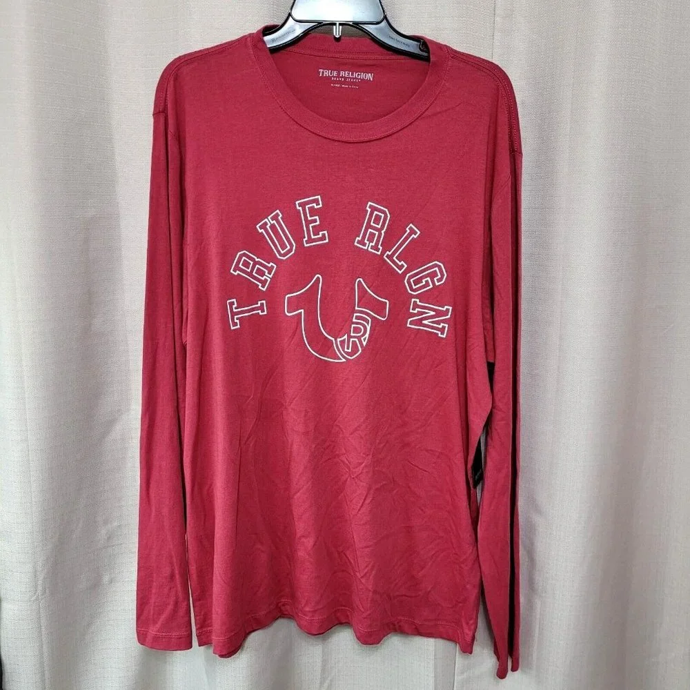 True Religion Long Sleeve Logo Arch T-Shirt Men's Size XL Earth Red Cotton NWT